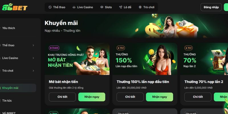 Bùng nổ ưu đãi cùng 86BET